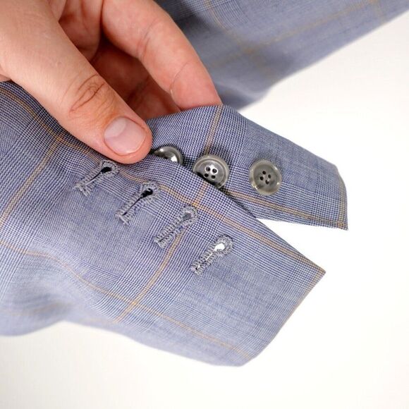 Vitale Barberis Canonico Super 140s Blue Plaid 2 Piece Vest + Suit‎ Jacket 42L - Picture 5 of 15